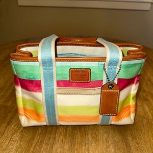 Coach Multicolor Watercolor Stripes Signature Hampton Purse